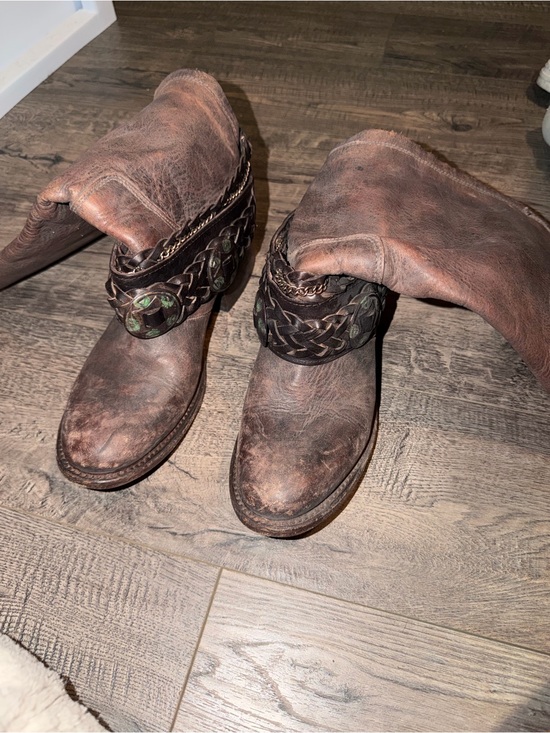 Freebird by Steven Shoes - Freebird Rustic Brown Leather Mid-Calf Boots with Braided Strap
